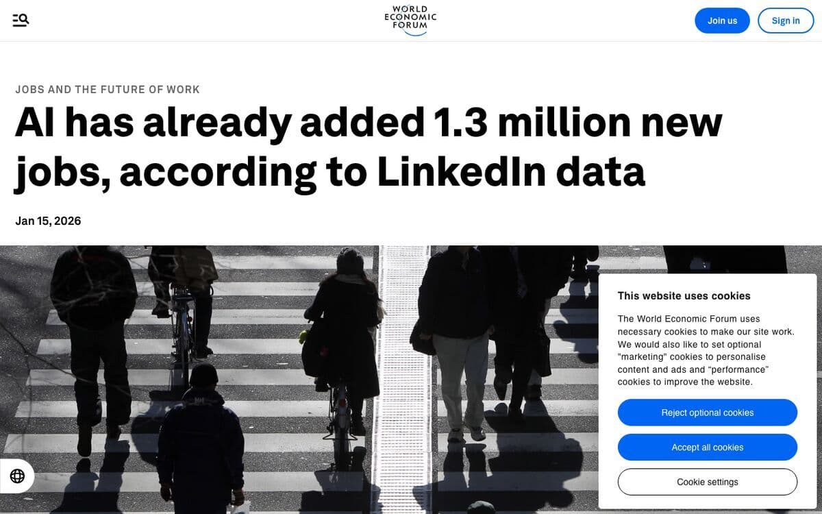 World Economic Forum article: AI has already added 1.3 million new jobs according to LinkedIn data